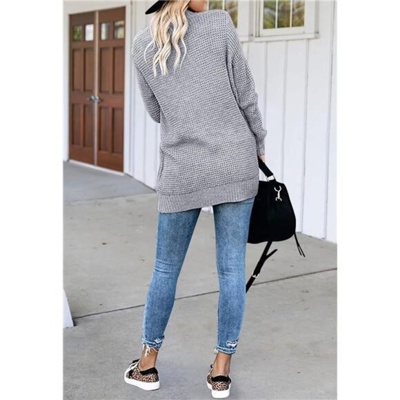 Women's Long Sleeve Open Front Cardigan Chunky Knit Draped Sweater - Picture 5 of 5